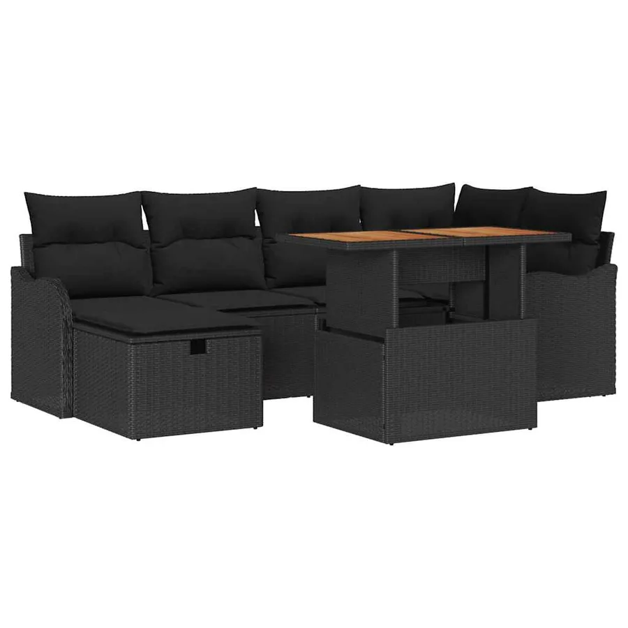 Ensemble de canapé de jardin avec coussin 7 pcs Noir polyrotin - 2