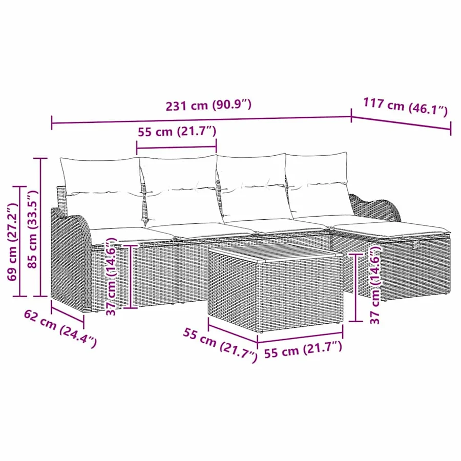 Ensemble de canapé de jardin avec coussin 6 pcs Noir polyrotin - 10