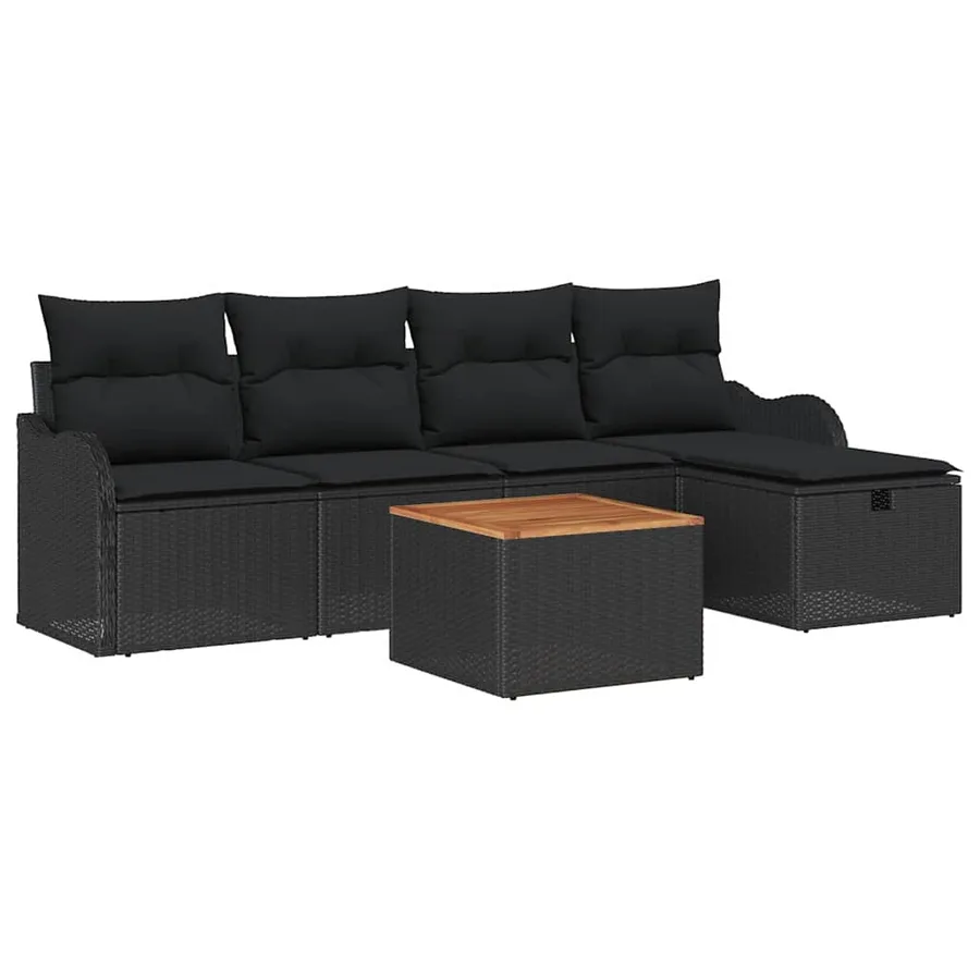 Ensemble de canapé de jardin avec coussin 6 pcs Noir polyrotin - 2