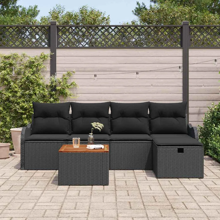 Ensemble de canapé de jardin avec coussin 6 pcs Noir polyrotin - 3