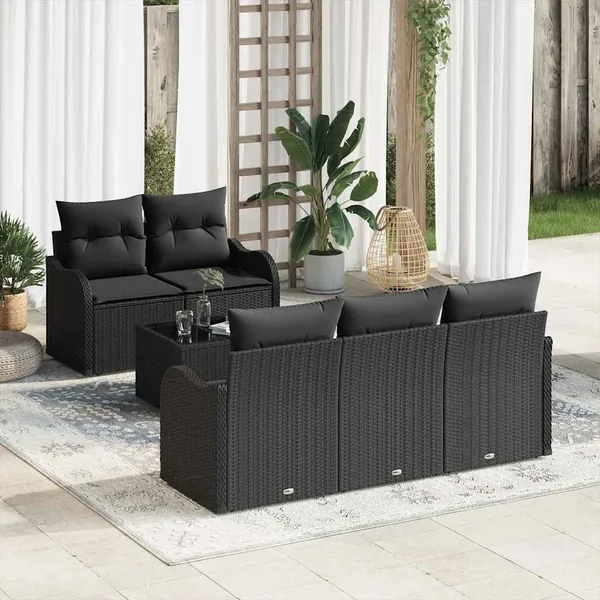 Ensemble de canapé de jardin Noir polyrotin
