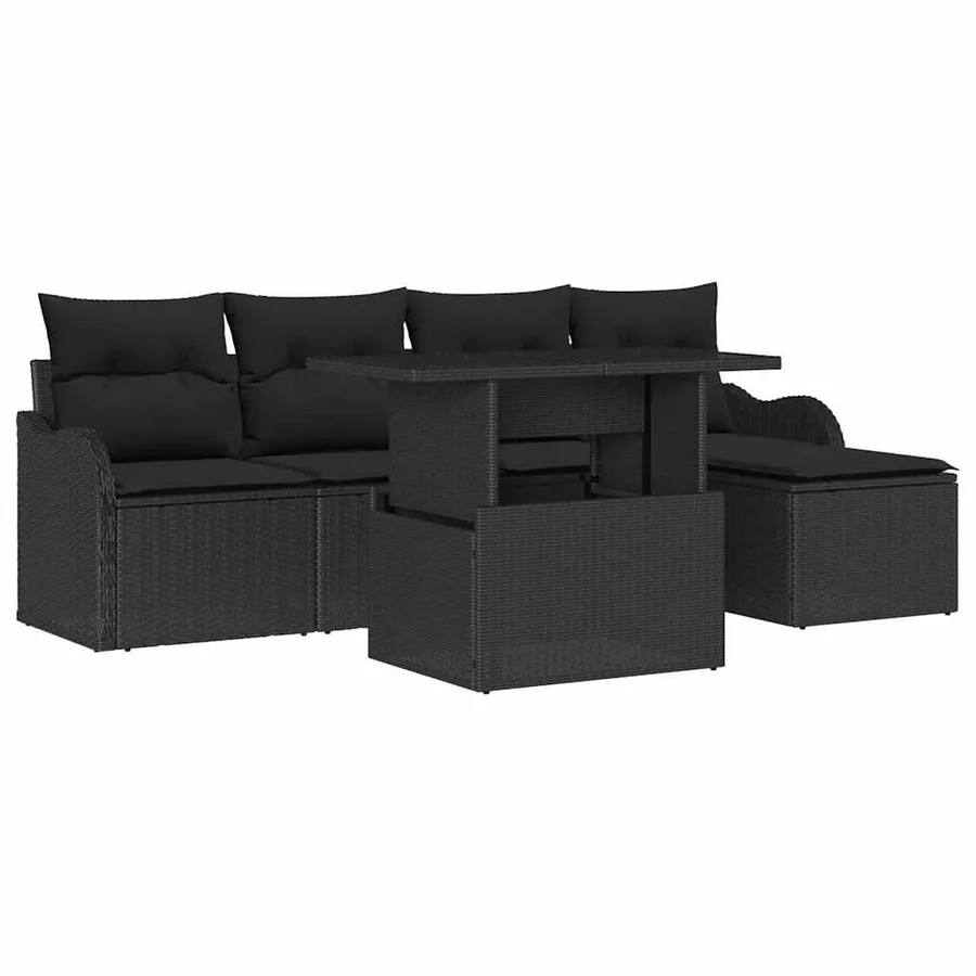 Ensemble de sièges d'extérieur 6 pcs Noir Poly rotin - 2