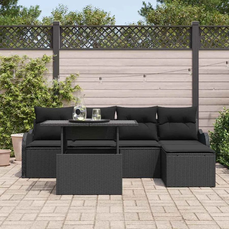 Ensemble de sièges d'extérieur 6 pcs Noir Poly rotin - 3