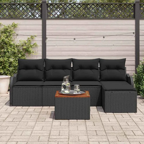Ensemble de canapé de jardin avec coussin 6 pcs Noir polyrotin