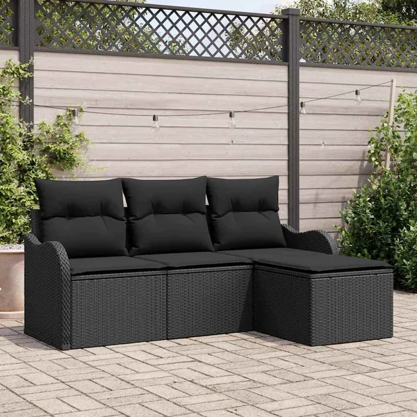 Ensemble de canapé de jardin avec coussin 4 pcs Noir polyrotin