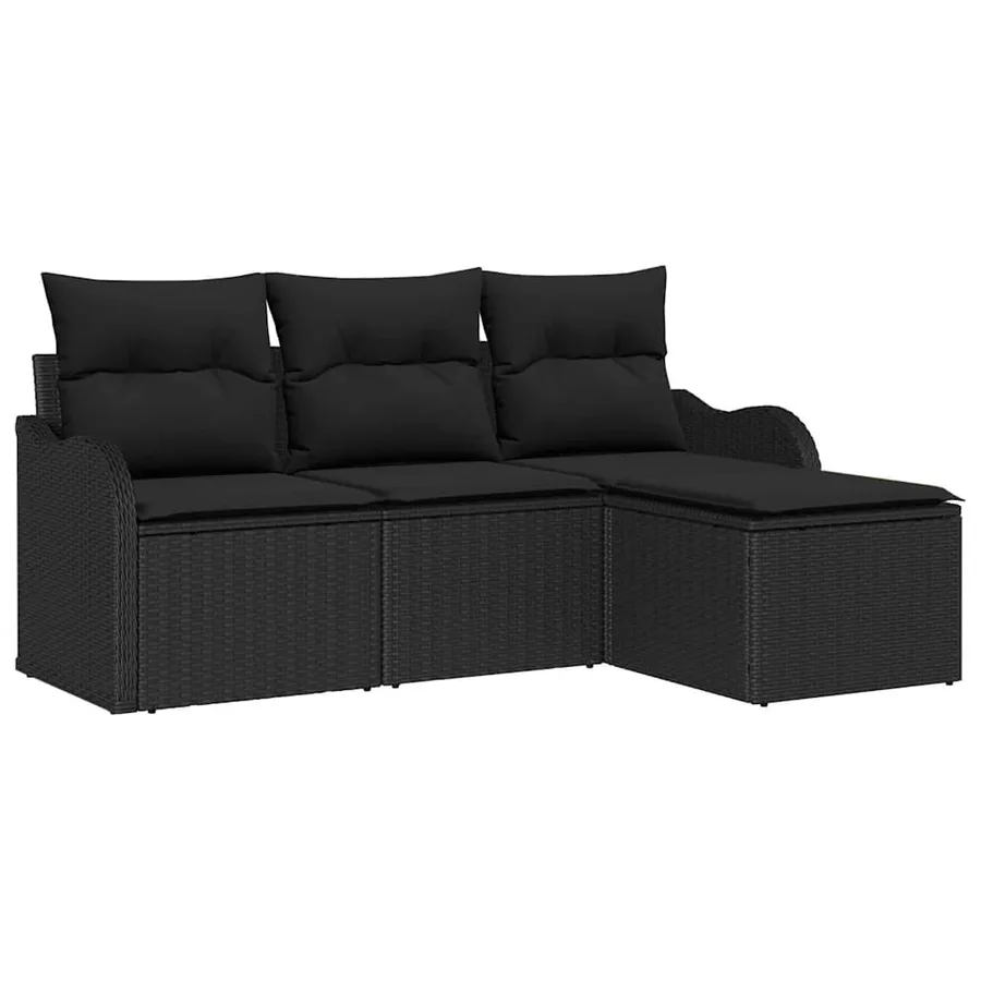 Ensemble de canapé de jardin avec coussin 4 pcs Noir polyrotin - 2