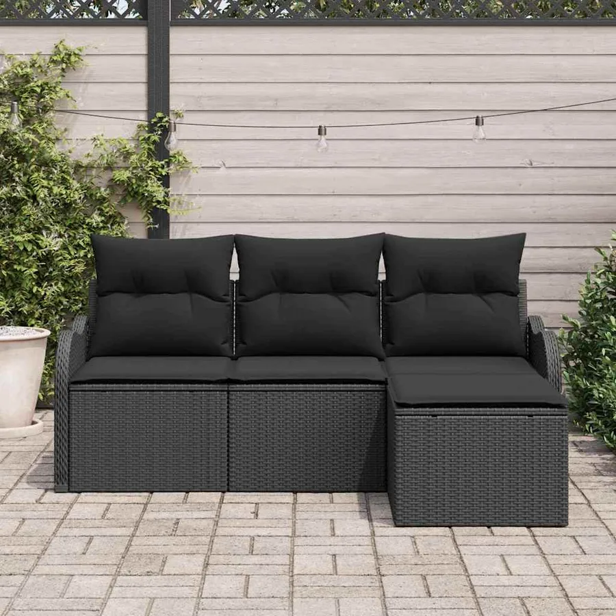 Ensemble de canapé de jardin avec coussin 4 pcs Noir polyrotin - 3