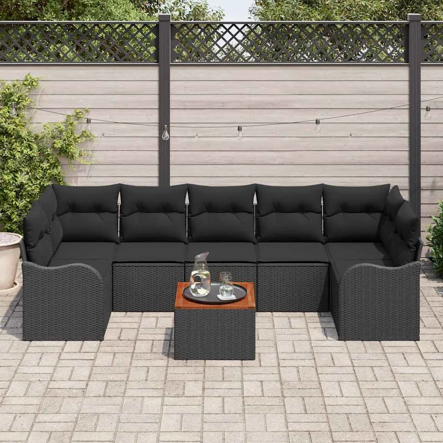Ensemble de canapé de jardin avec coussin 8 pcs Noir polyrotin - 3