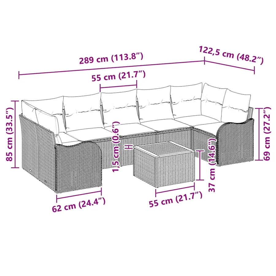 Ensemble de canapé de jardin avec coussin 8 pcs Noir polyrotin - 9
