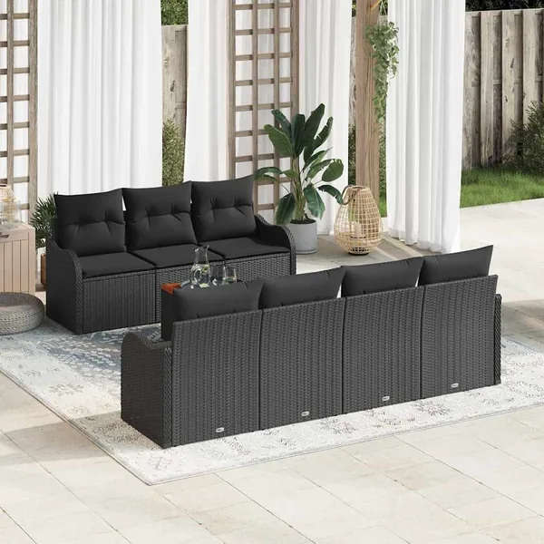 Ensemble de canapé de jardin avec coussin 8 pcs Noir polyrotin