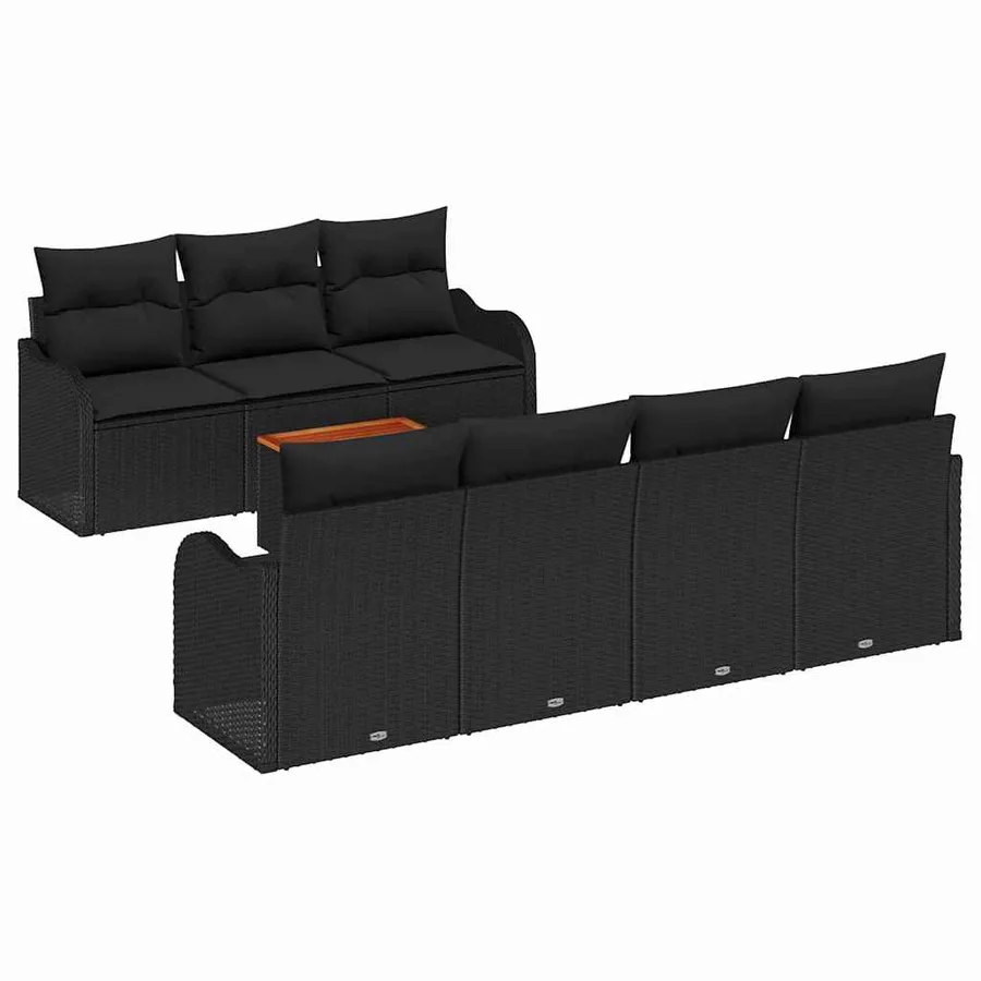 Ensemble de canapé de jardin avec coussin 8 pcs Noir polyrotin - 2
