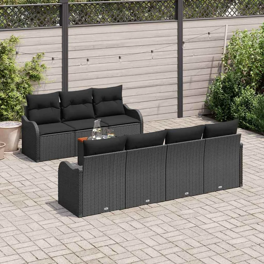 Ensemble de canapé de jardin avec coussin 8 pcs Noir polyrotin - 3