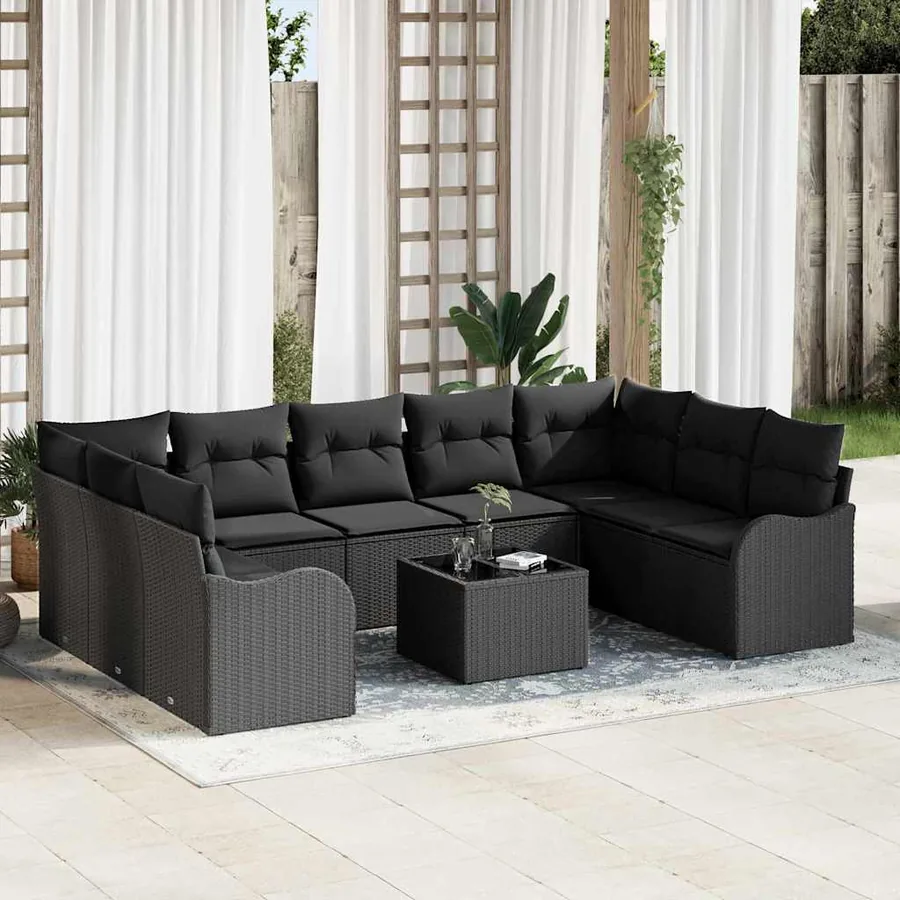 Ensemble de canapé de jardin Noir polyrotin