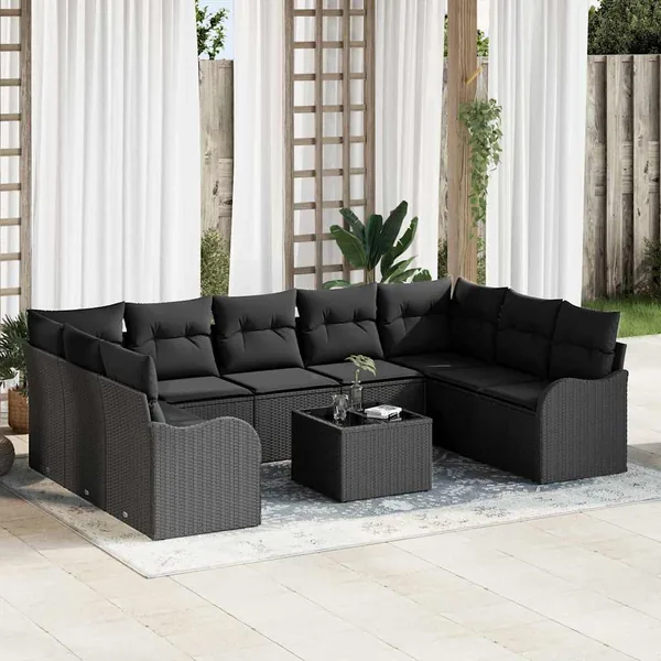 Ensemble de canapé de jardin Noir polyrotin