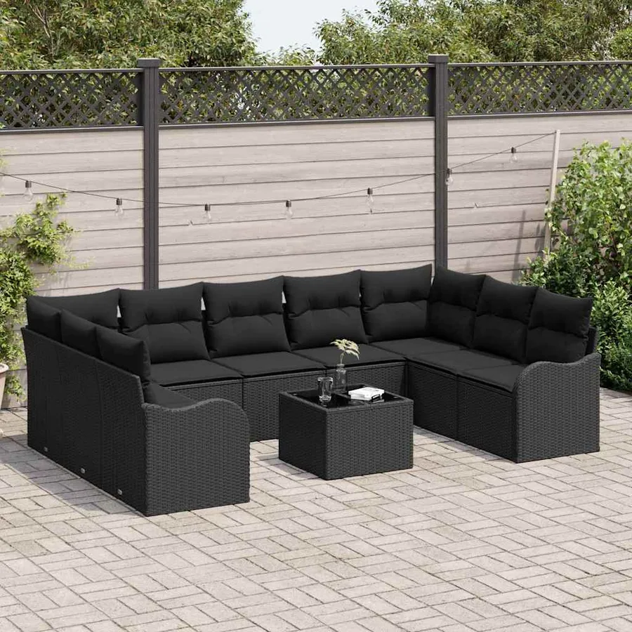 Ensemble de canapé de jardin Noir polyrotin - 3