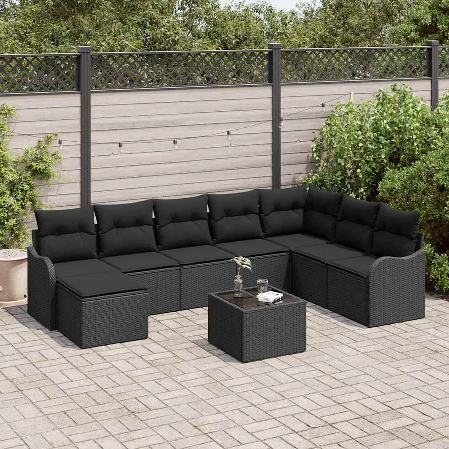 Ensemble de canapé de jardin 9 pcs Noir polyrotin
