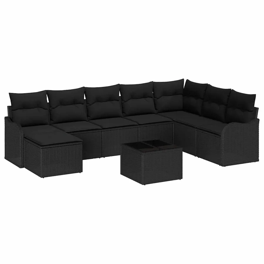 Ensemble de canapé de jardin 9 pcs Noir polyrotin - 2