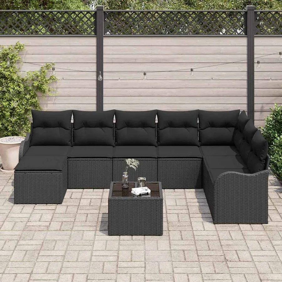 Ensemble de canapé de jardin 9 pcs Noir polyrotin - 3
