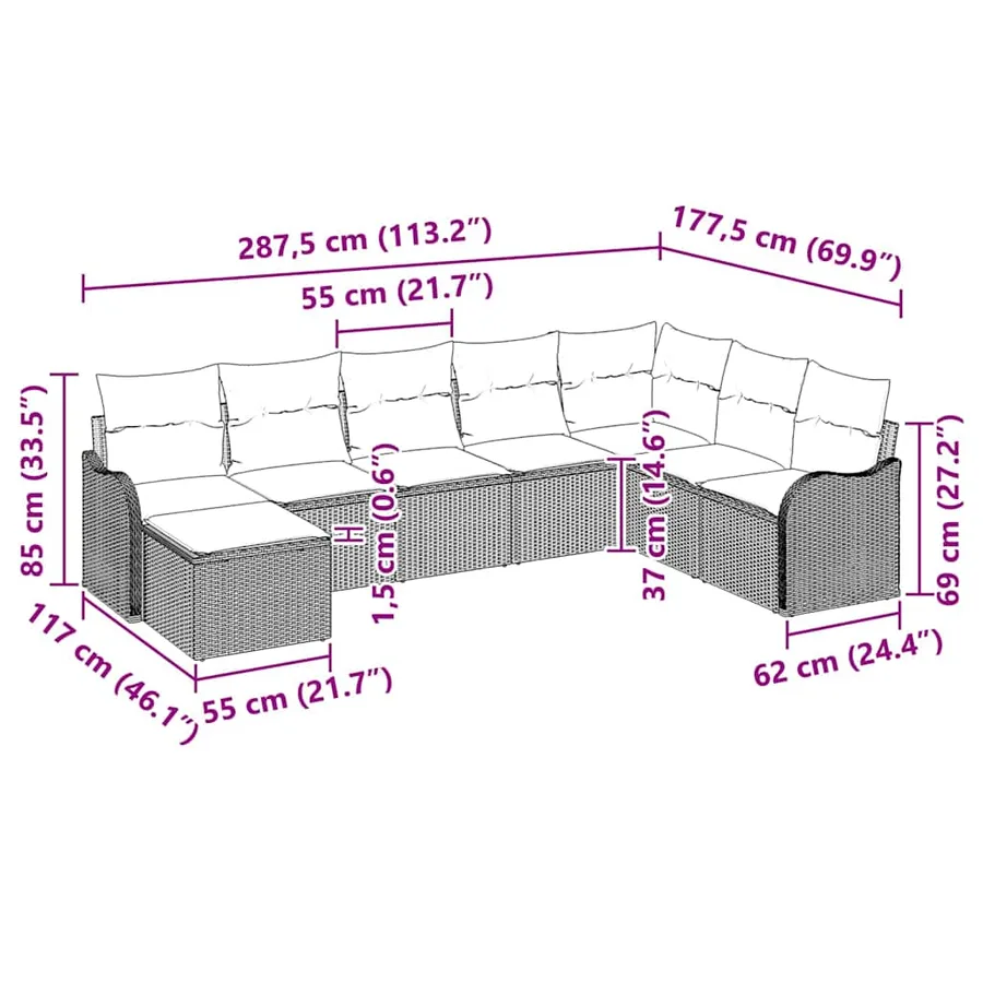 Ensemble de canapé de jardin 9 pcs Noir polyrotin - 8