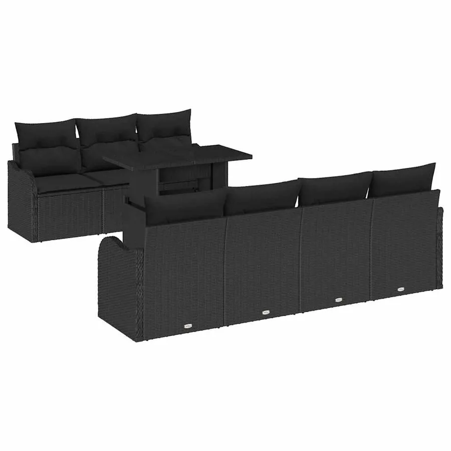 Ensemble de canapé de jardin avec coussin 8 pcs Noir Poly rotin - 2
