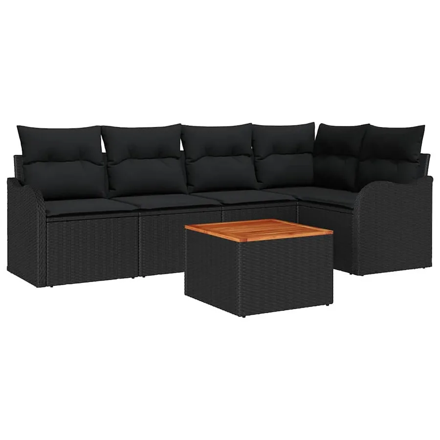 Ensemble de canapé de jardin avec coussin 6 pcs Noir polyrotin - 2
