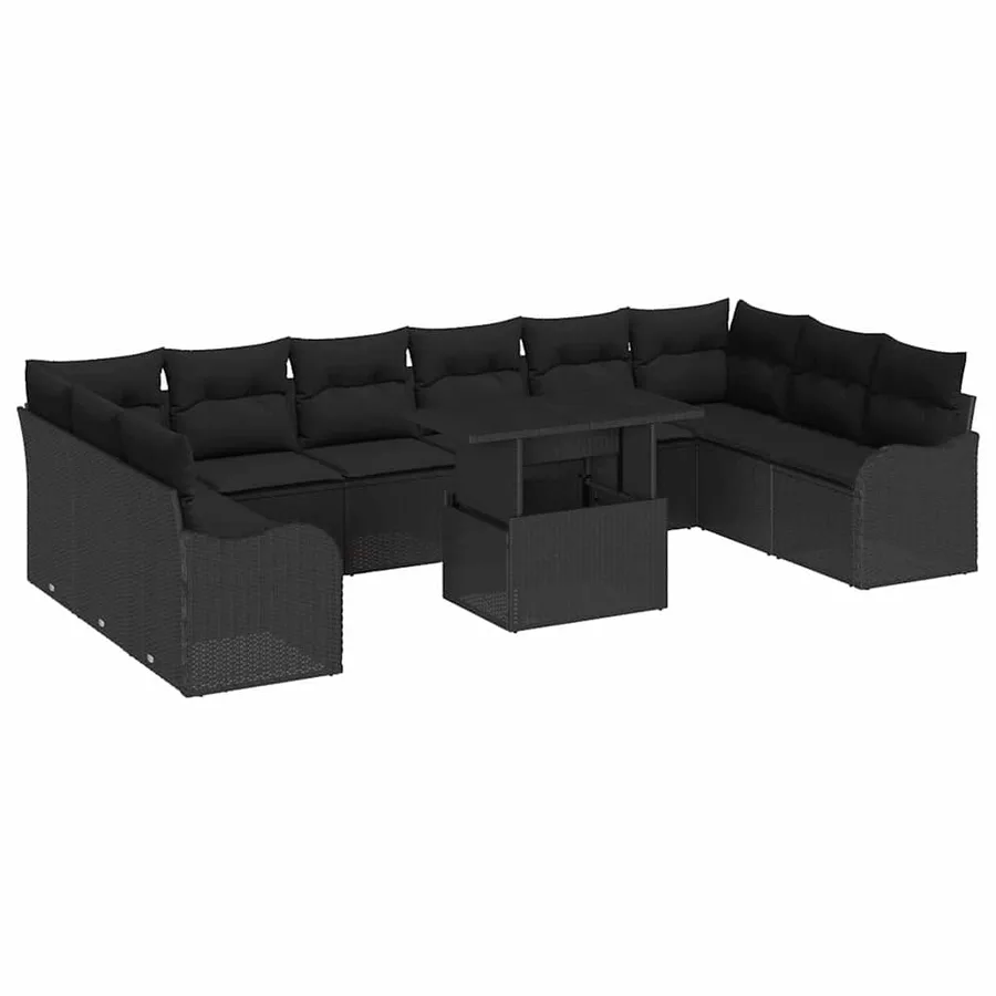 Ensemble de canapé de jardin 11 pcs Noir Poly rotin - 2