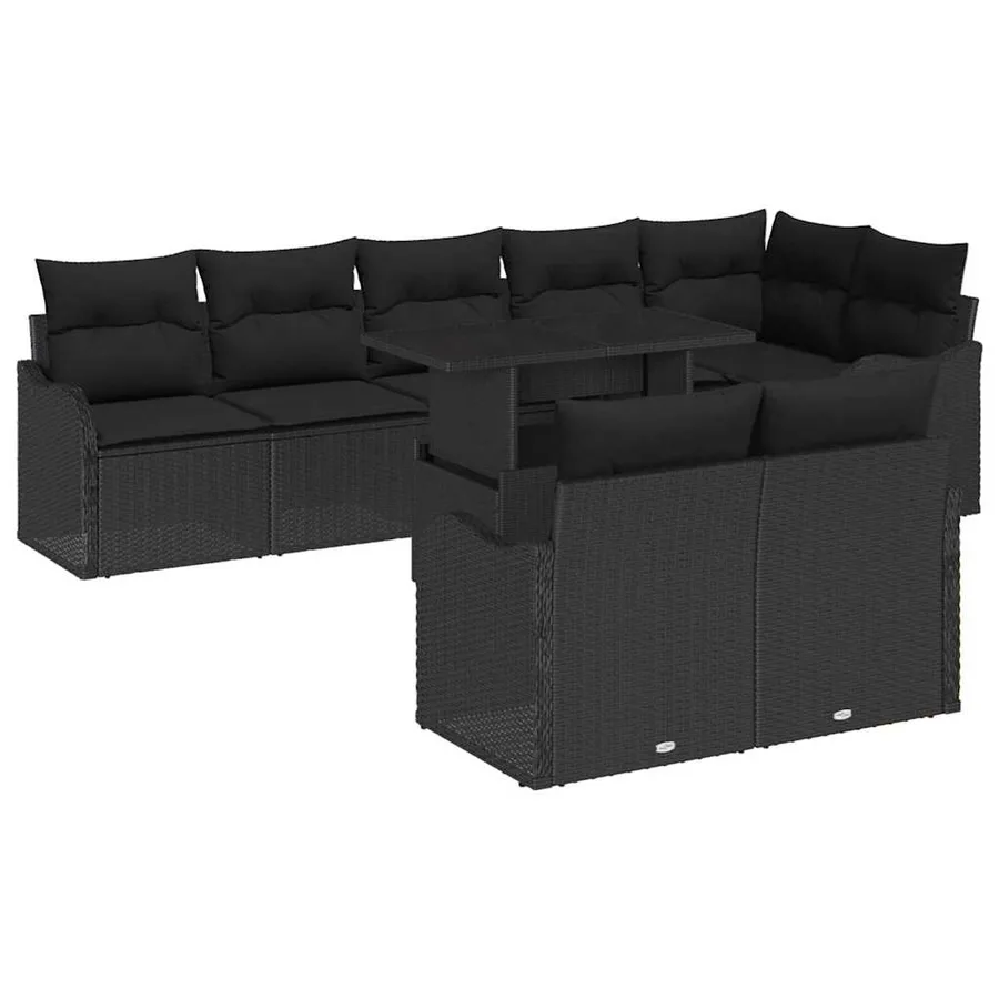 Ensemble salon avec coussin 9 pcs Noir Poly rotin - 2