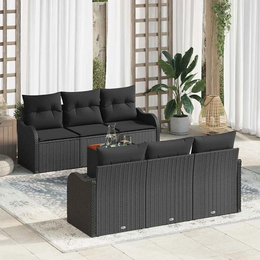 Ensemble de canapé de jardin avec coussin 7 pcs Noir polyrotin
