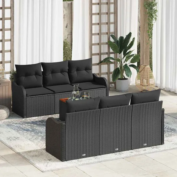 Ensemble de canapé de jardin avec coussin 7 pcs Noir polyrotin