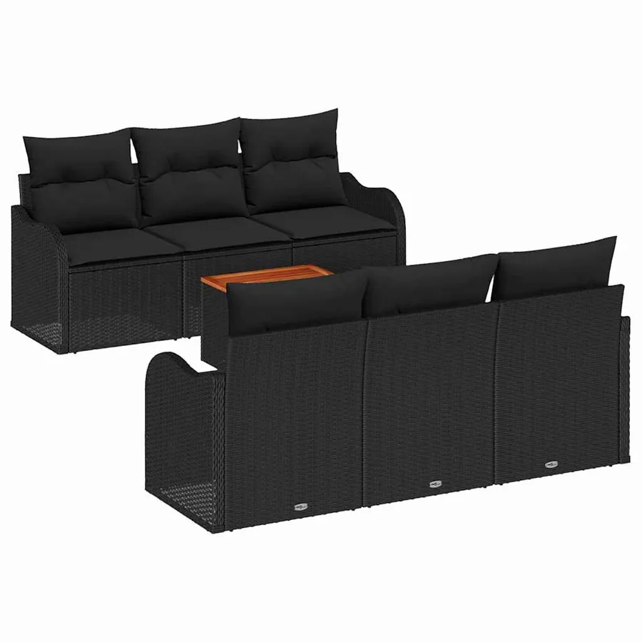 Ensemble de canapé de jardin avec coussin 7 pcs Noir polyrotin - 2
