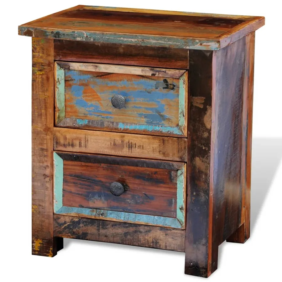 Table de chevet avec 2 tiroirs Bois massif recyclé - 4