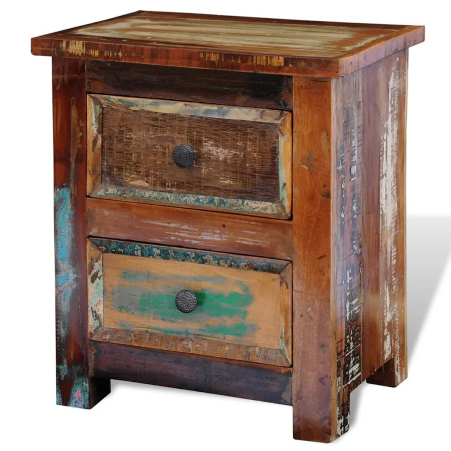Table de chevet avec 2 tiroirs Bois massif recyclé - 5