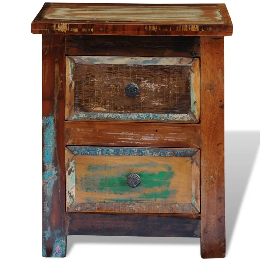 Table de chevet avec 2 tiroirs Bois massif recyclé - 6