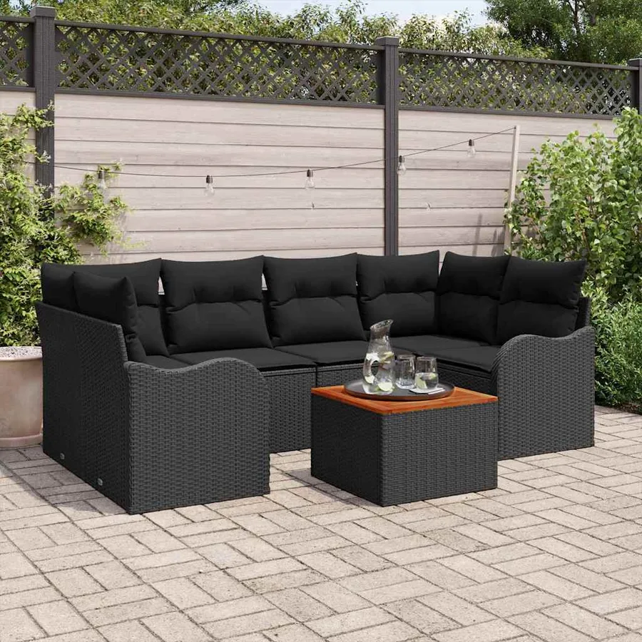 Ensemble de canapé de jardin avec coussin 7 pcs Noir polyrotin - 3