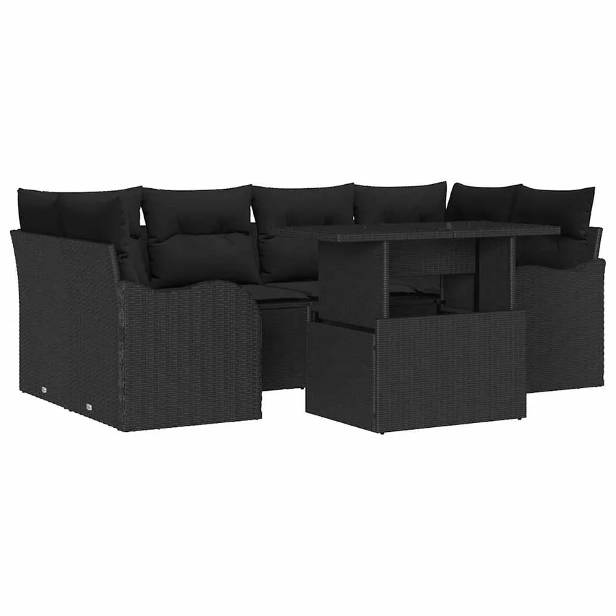 Ensemble de canapé de jardin avec coussin 7 pcs Noir Poly rotin - 2