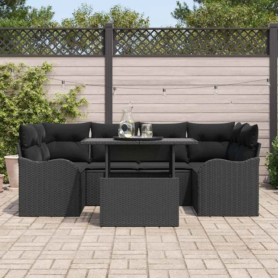 Ensemble de canapé de jardin avec coussin 7 pcs Noir Poly rotin - 3