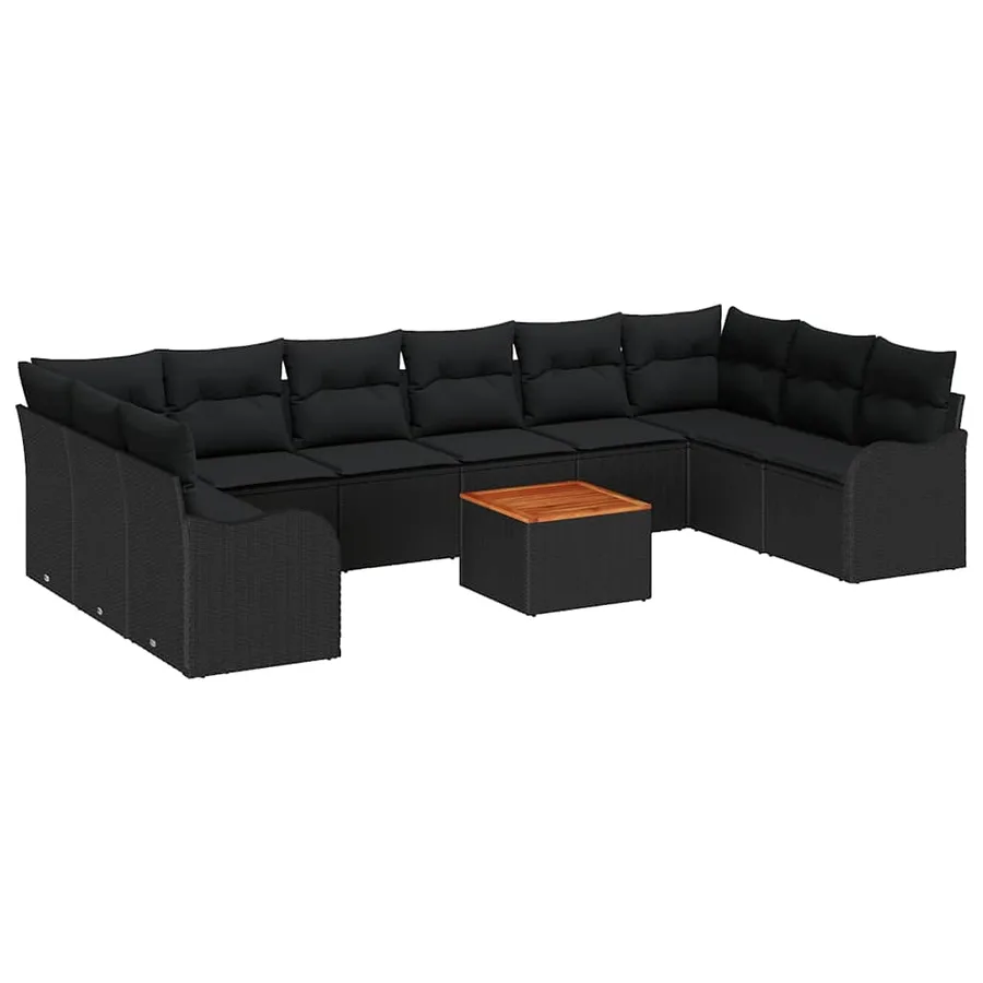 Ensemble de canapé de jardin avec coussin 11 pcs Noir polyrotin - 2
