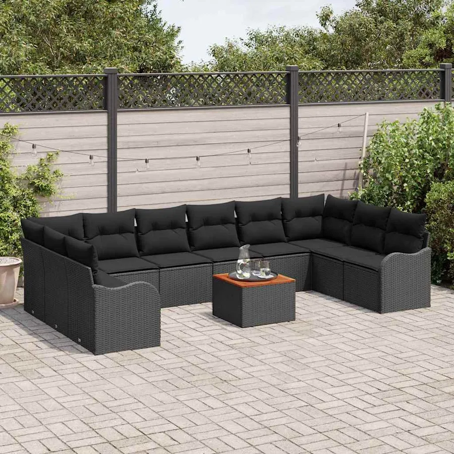 Ensemble de canapé de jardin avec coussin 11 pcs Noir polyrotin - 3