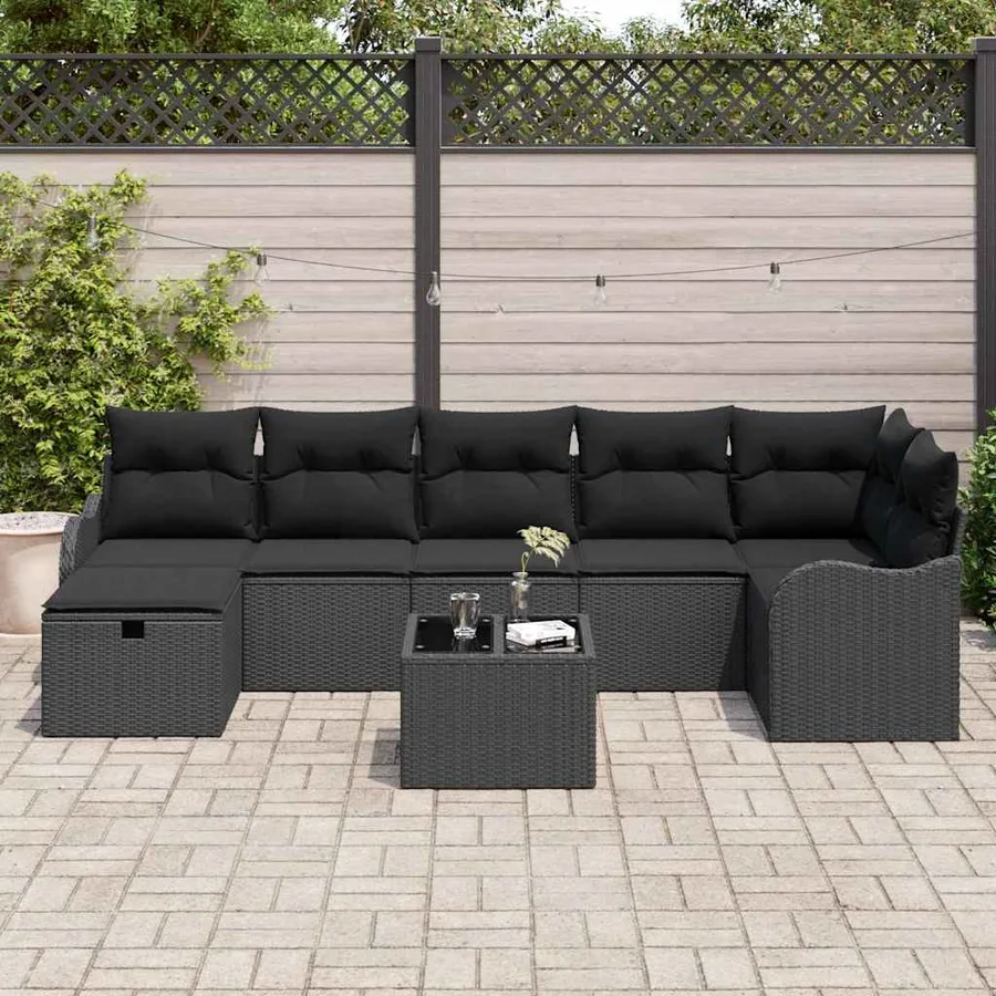 Ensemble de Canapés avec coussin 8 pcs Noir polyrotin - 3