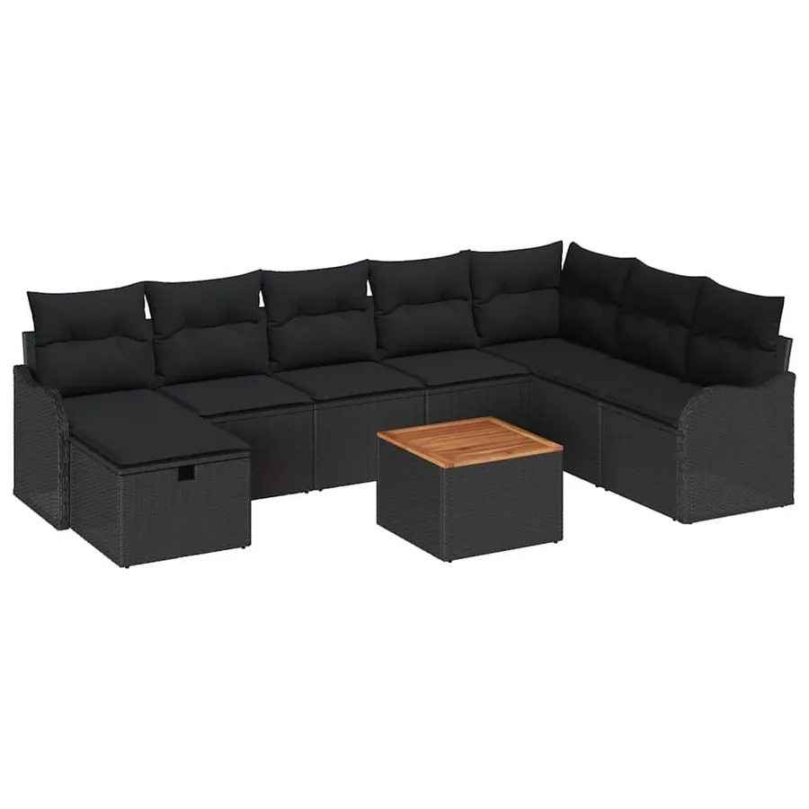 Ensemble de canapé de jardin avec coussin 9 pcs Noir polyrotin - 2