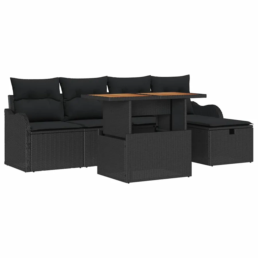 Ensemble de canapé de jardin avec coussin 6 pcs Noir polyrotin - 2