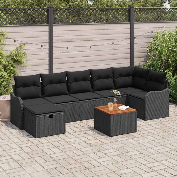 Ensemble de canapé de jardin avec coussin 8 pcs Noir polyrotin