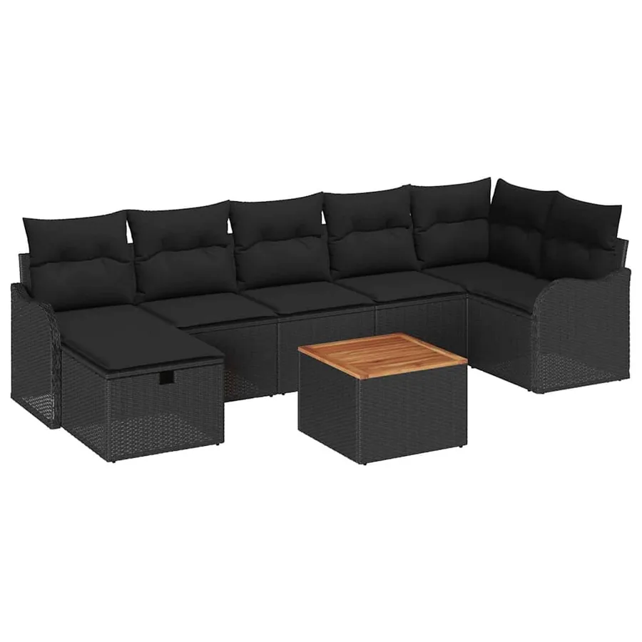 Ensemble de canapé de jardin avec coussin 8 pcs Noir polyrotin - 2