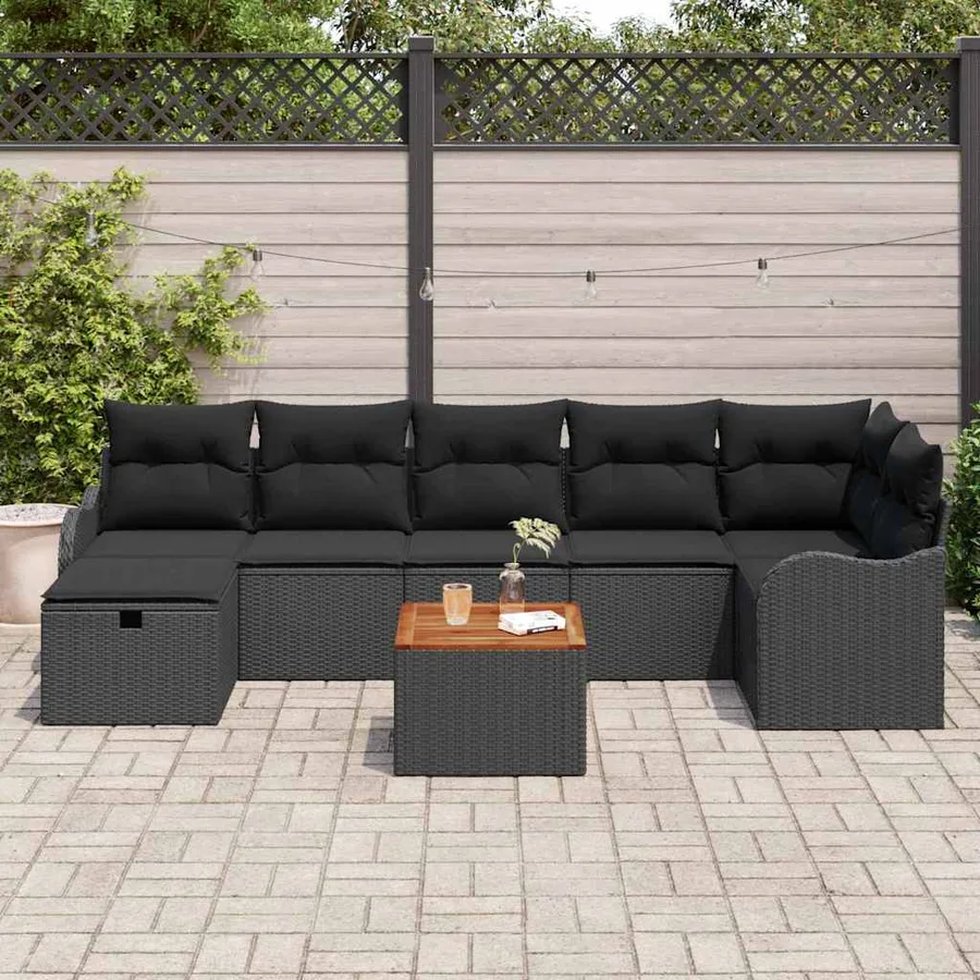 Ensemble de canapé de jardin avec coussin 8 pcs Noir polyrotin - 3