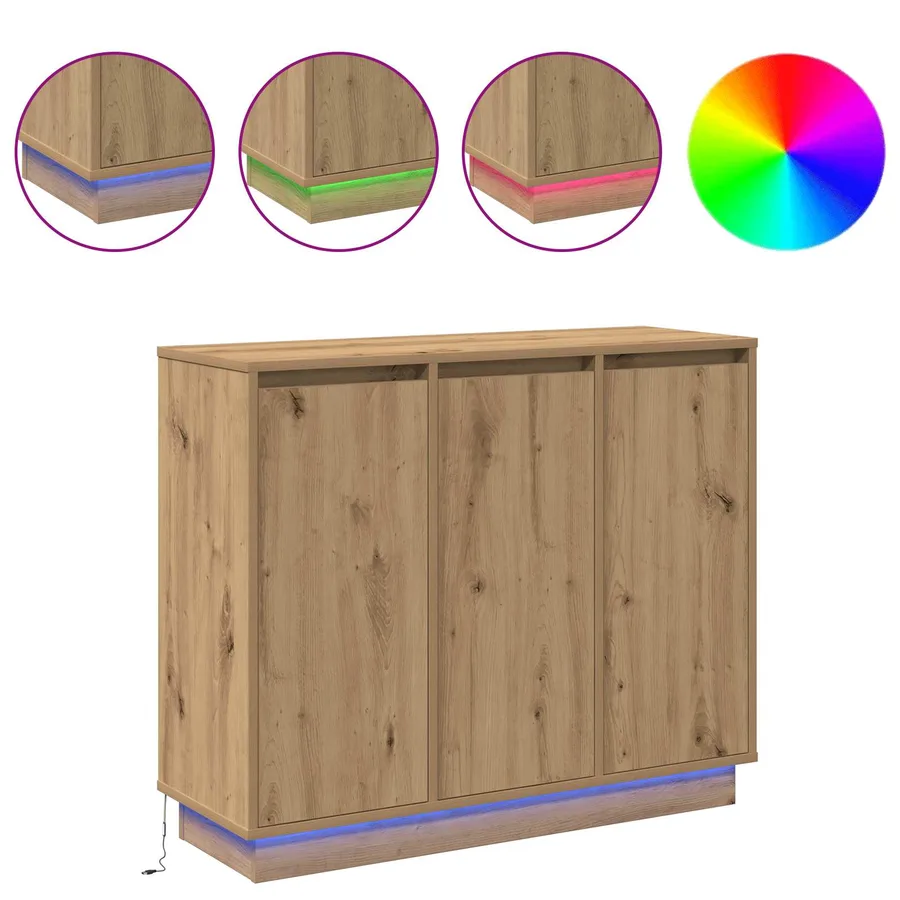 Buffet LED Chêne artisanal 90 x 32 x 75 cm Bois d'ingénierie - 4