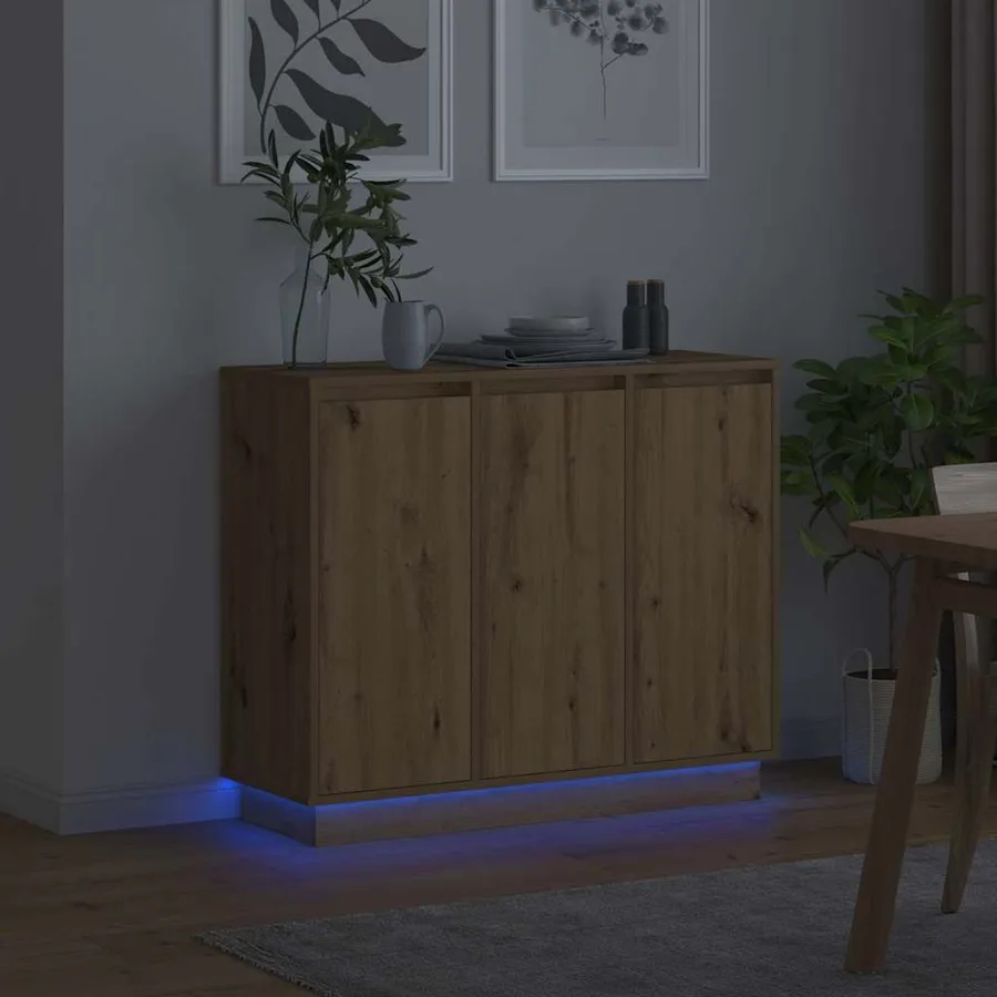 Buffet LED Chêne artisanal 90 x 32 x 75 cm Bois d'ingénierie - 6