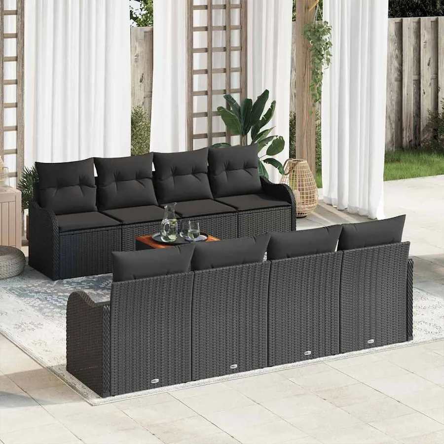 Ensemble de canapé de jardin avec coussin 9 pcs Noir polyrotin
