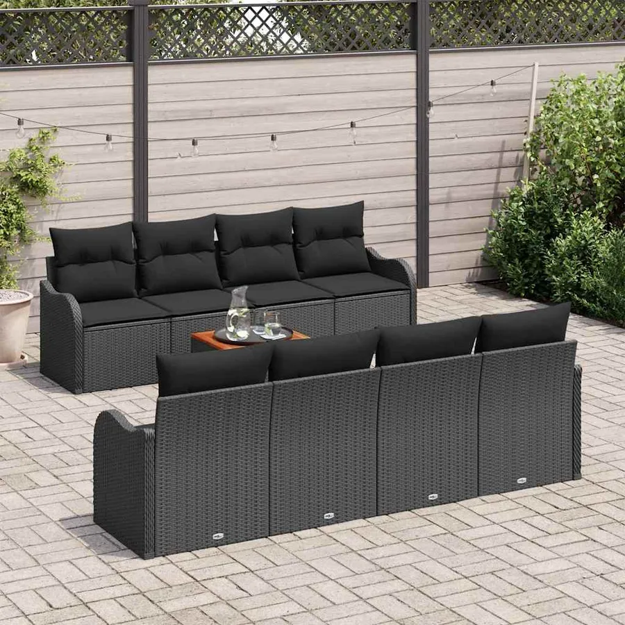 Ensemble de canapé de jardin avec coussin 9 pcs Noir polyrotin - 3