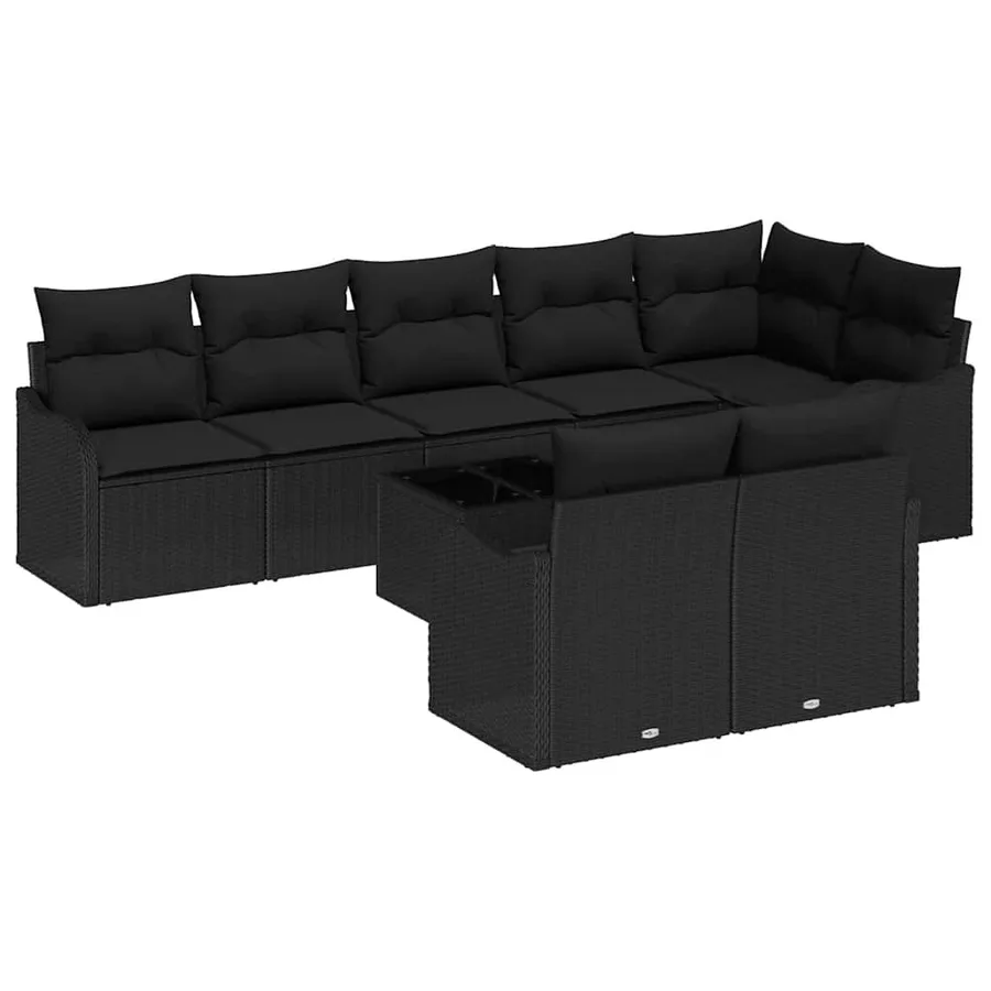 Ensemble de canapé de jardin 9 pcs Noir polyrotin - 2