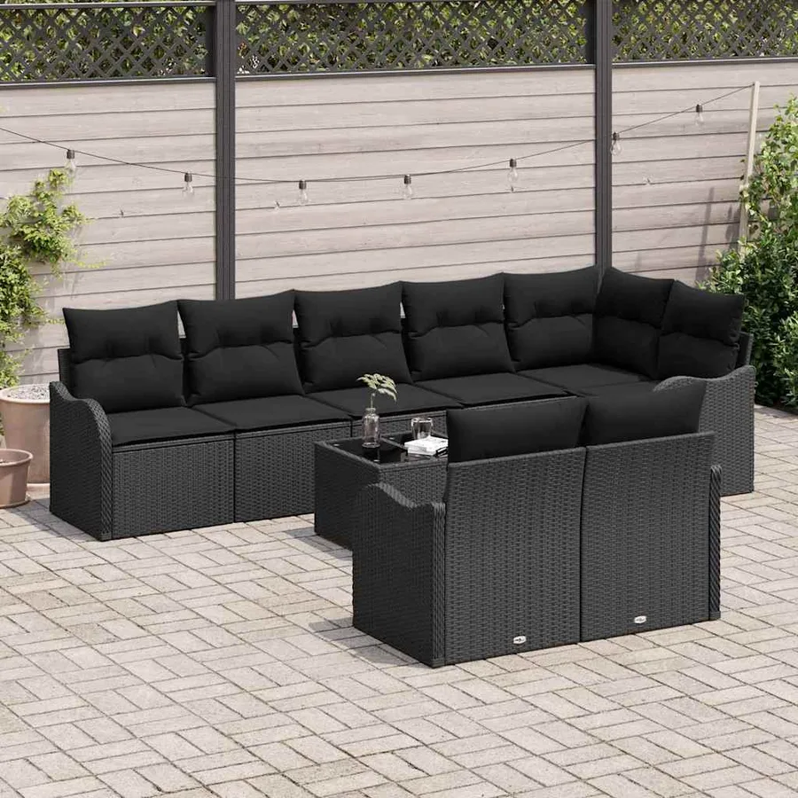 Ensemble de canapé de jardin 9 pcs Noir polyrotin - 3